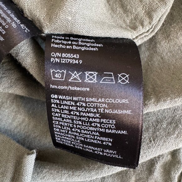 H&M Mandarin Collar 3-Button Short Sleeved Olive Linen Blend Shirt Boys Size 8 - Picture 8 of 8